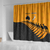 Australia New Zealand Rugby Shower Curtain Gold Aboriginal Wallabies and Maori Black Fern - Polynesian Pride