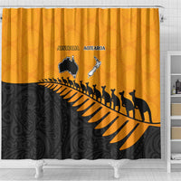 Australia New Zealand Rugby Shower Curtain Gold Aboriginal Wallabies and Maori Black Fern - Polynesian Pride