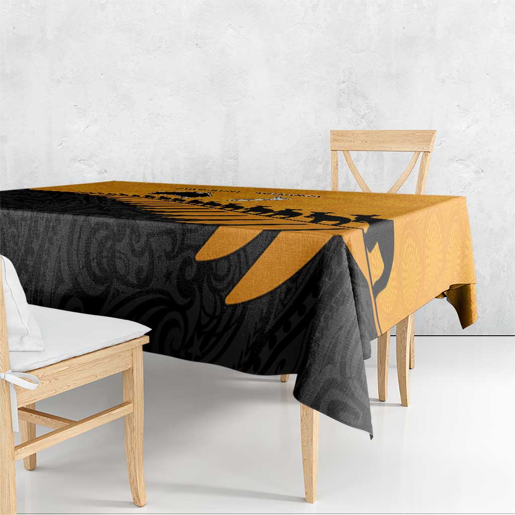 Australia New Zealand Rugby Tablecloth Gold Aboriginal Wallabies and Maori Black Fern - Polynesian Pride