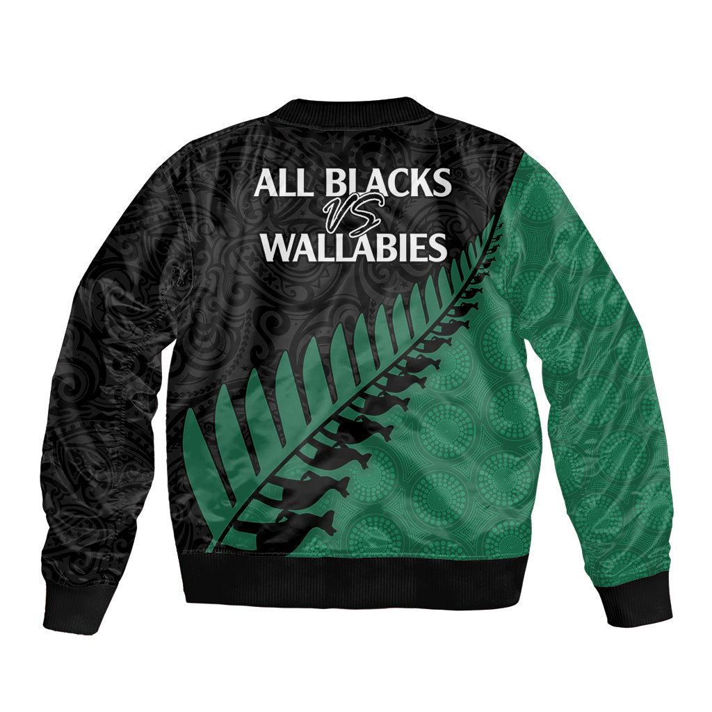 Australia Wallabies and Aotearoa Rugby Bomber Jacket Kangaroo Black Fern Maori Green Vibe LT9 - Polynesian Pride