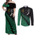 Australia Wallabies and Aotearoa Rugby Couples Matching Off Shoulder Maxi Dress and Long Sleeve Button Shirts Kangaroo Black Fern Maori Green Vibe LT9 Green - Polynesian Pride