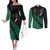 Australia Wallabies and Aotearoa Rugby Couples Matching Off The Shoulder Long Sleeve Dress and Long Sleeve Button Shirts Kangaroo Black Fern Maori Green Vibe LT9 Green - Polynesian Pride