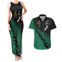 Australia Wallabies and Aotearoa Rugby Couples Matching Tank Maxi Dress And Hawaiian Shirt Kangaroo Black Fern Maori Green Vibe LT9 Green - Polynesian Pride