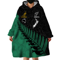 Australia Wallabies and Aotearoa Rugby Wearable Blanket Hoodie Kangaroo Black Fern Maori Green Vibe LT9 - Polynesian Pride