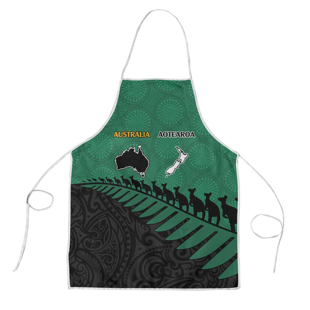 Australia New Zealand Rugby Apron Green Aboriginal Wallabies and Maori Black Fern - Polynesian Pride
