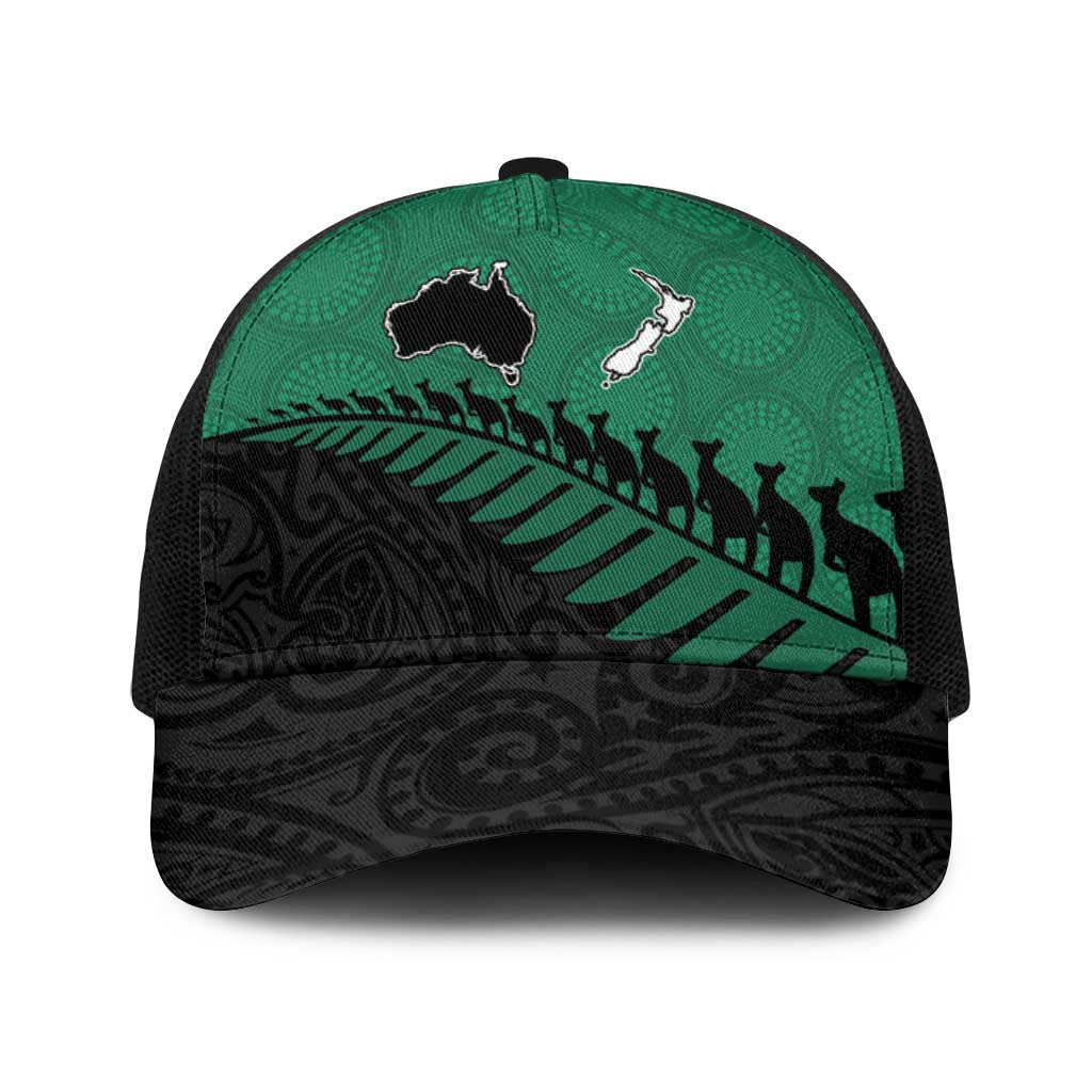 Australia New Zealand Rugby Baseball Net Cap Green Aboriginal Wallabies and Maori Black Fern - Polynesian Pride