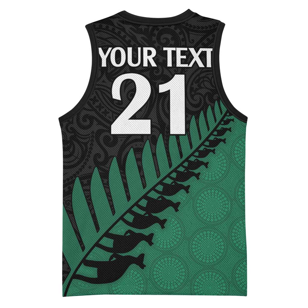 Australia New Zealand Rugby Basketball Jersey Green Aboriginal Wallabies and Maori Black Fern - Polynesian Pride