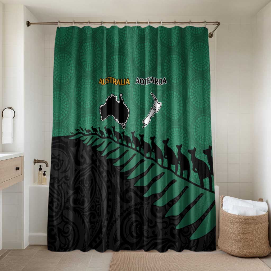 Australia New Zealand Rugby Bathroom Set Green Aboriginal Wallabies and Maori Black Fern - Polynesian Pride