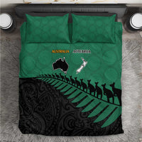 Australia New Zealand Rugby Bedding Set Green Aboriginal Wallabies and Maori Black Fern - Polynesian Pride