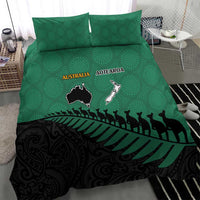 Australia New Zealand Rugby Bedding Set Green Aboriginal Wallabies and Maori Black Fern - Polynesian Pride