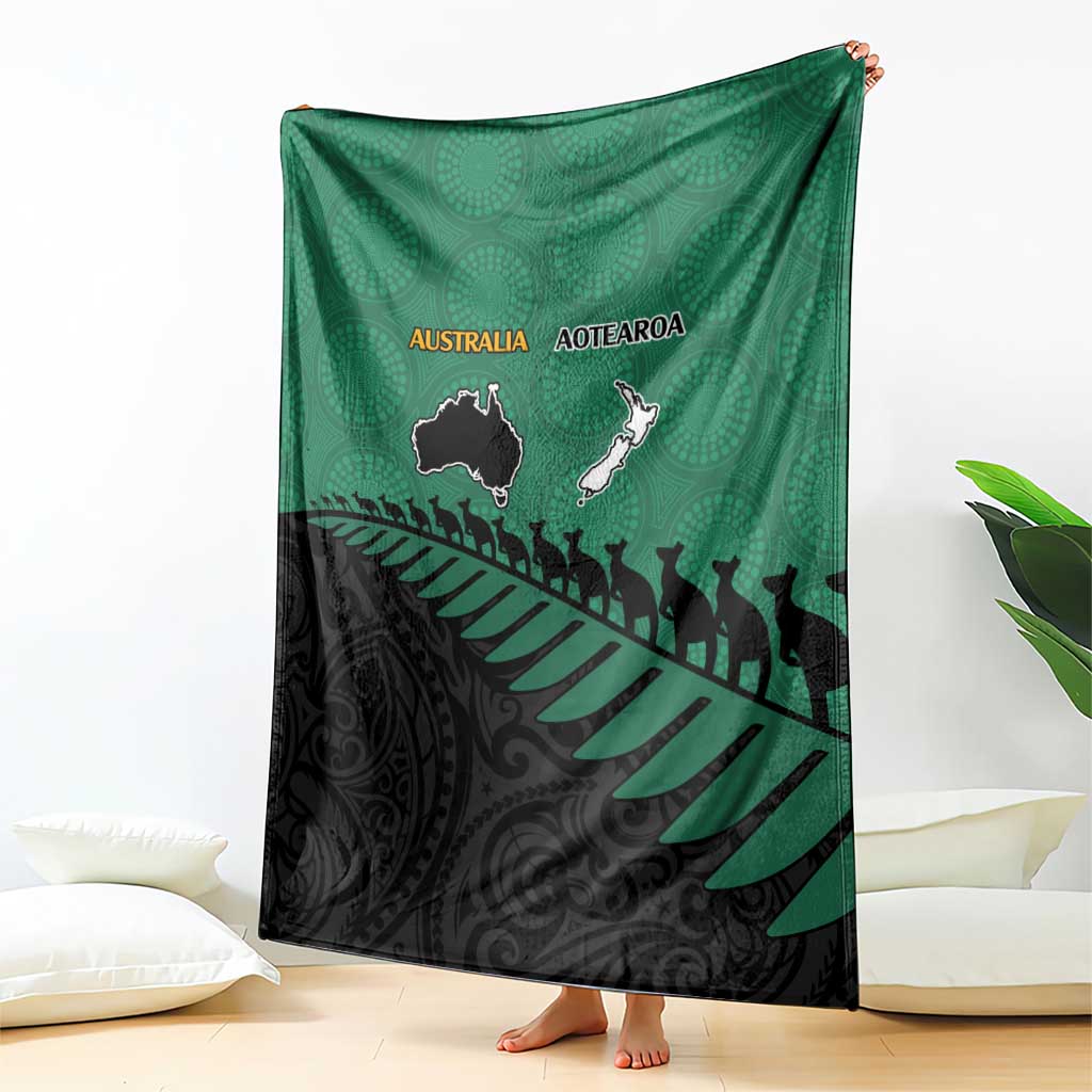 Australia New Zealand Rugby Blanket Green Aboriginal Wallabies and Maori Black Fern - Polynesian Pride