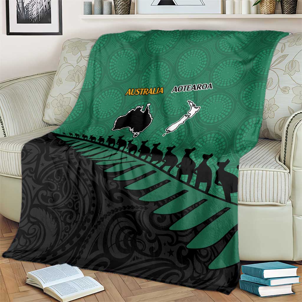 Australia New Zealand Rugby Blanket Green Aboriginal Wallabies and Maori Black Fern - Polynesian Pride
