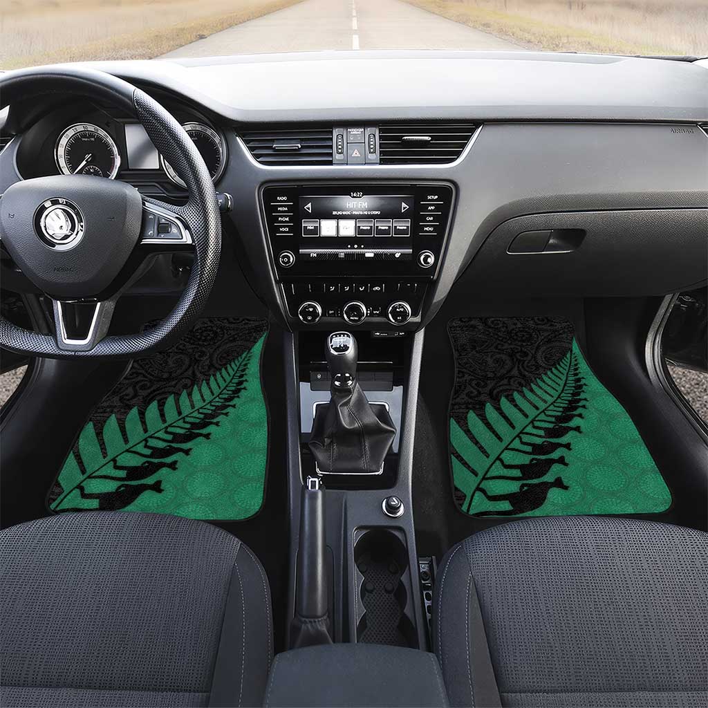 Australia New Zealand Rugby Car Mats Green Aboriginal Wallabies and Maori Black Fern - Polynesian Pride