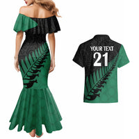 Custom Australia Wallabies and Aotearoa Rugby Couples Matching Mermaid Dress And Hawaiian Shirt Kangaroo Black Fern Maori Green Vibe LT9 - Polynesian Pride