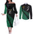 Custom Australia Wallabies and Aotearoa Rugby Couples Matching Off The Shoulder Long Sleeve Dress and Long Sleeve Button Shirts Kangaroo Black Fern Maori Green Vibe LT9 Green - Polynesian Pride