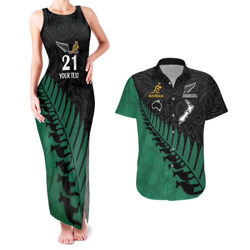 Custom Australia Wallabies and Aotearoa Rugby Couples Matching Tank Maxi Dress And Hawaiian Shirt Kangaroo Black Fern Maori Green Vibe LT9 Green - Polynesian Pride