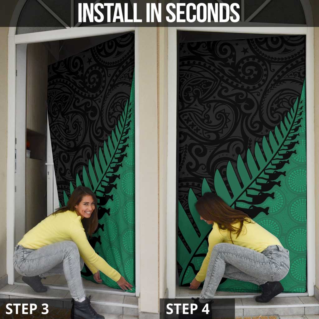 Australia New Zealand Rugby Door Cover Green Aboriginal Wallabies and Maori Black Fern - Polynesian Pride
