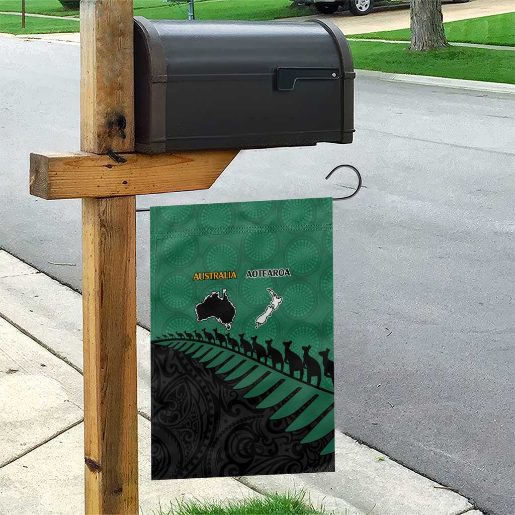 Australia New Zealand Rugby Garden Flag Green Aboriginal Wallabies and Maori Black Fern - Polynesian Pride