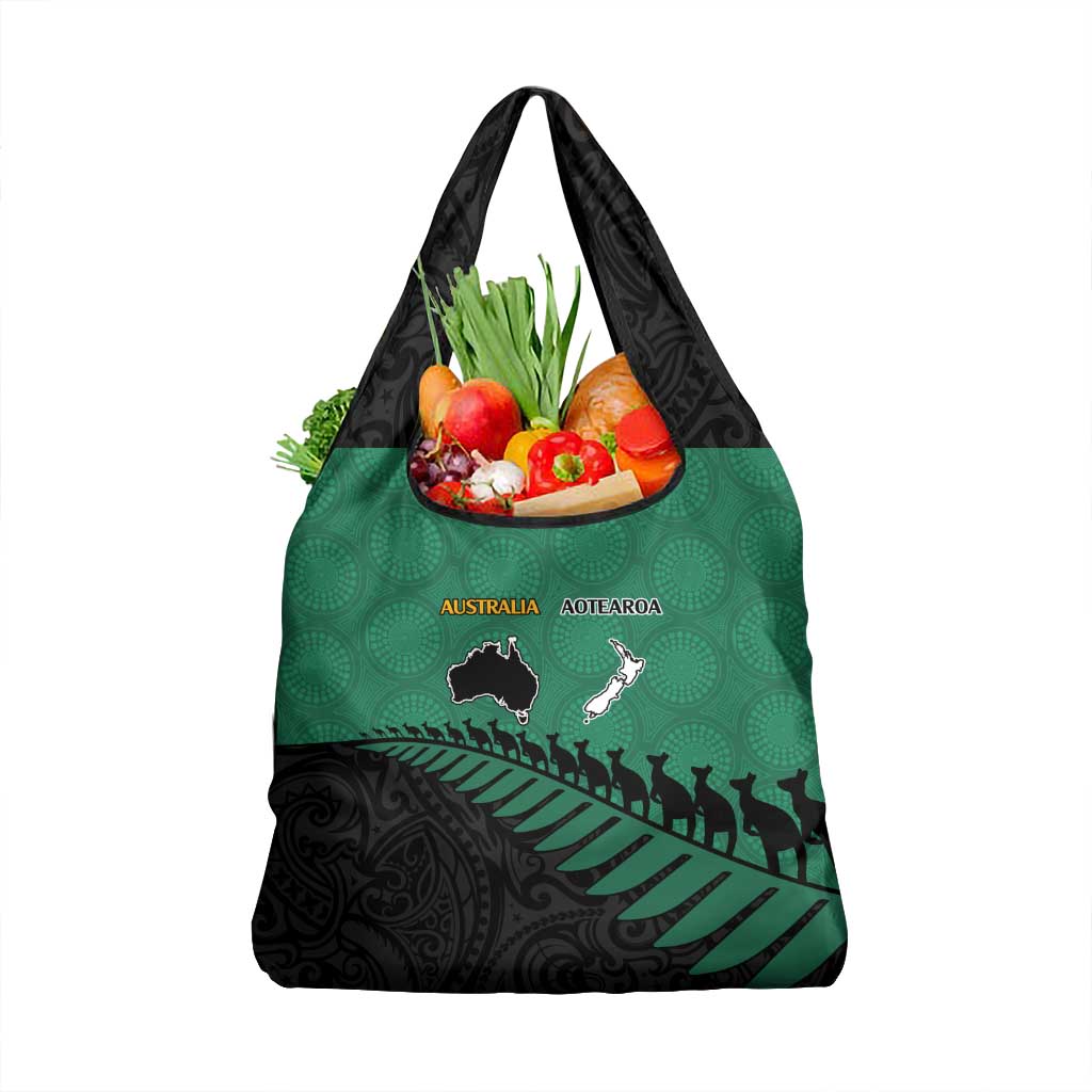 Australia New Zealand Rugby Grocery Bag Green Aboriginal Wallabies and Maori Black Fern - Polynesian Pride
