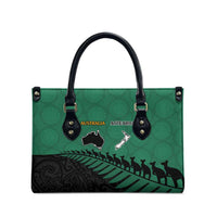 Australia New Zealand Rugby Leather Bag Green Aboriginal Wallabies and Maori Black Fern - Polynesian Pride