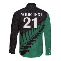 Custom Australia Wallabies and Aotearoa Rugby Long Sleeve Button Shirt Kangaroo Black Fern Maori Green Vibe LT9 - Polynesian Pride