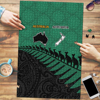 Australia New Zealand Rugby Puzzle Green Aboriginal Wallabies and Maori Black Fern - Polynesian Pride
