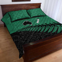 Australia New Zealand Rugby Quilt Bed Set Green Aboriginal Wallabies and Maori Black Fern - Polynesian Pride