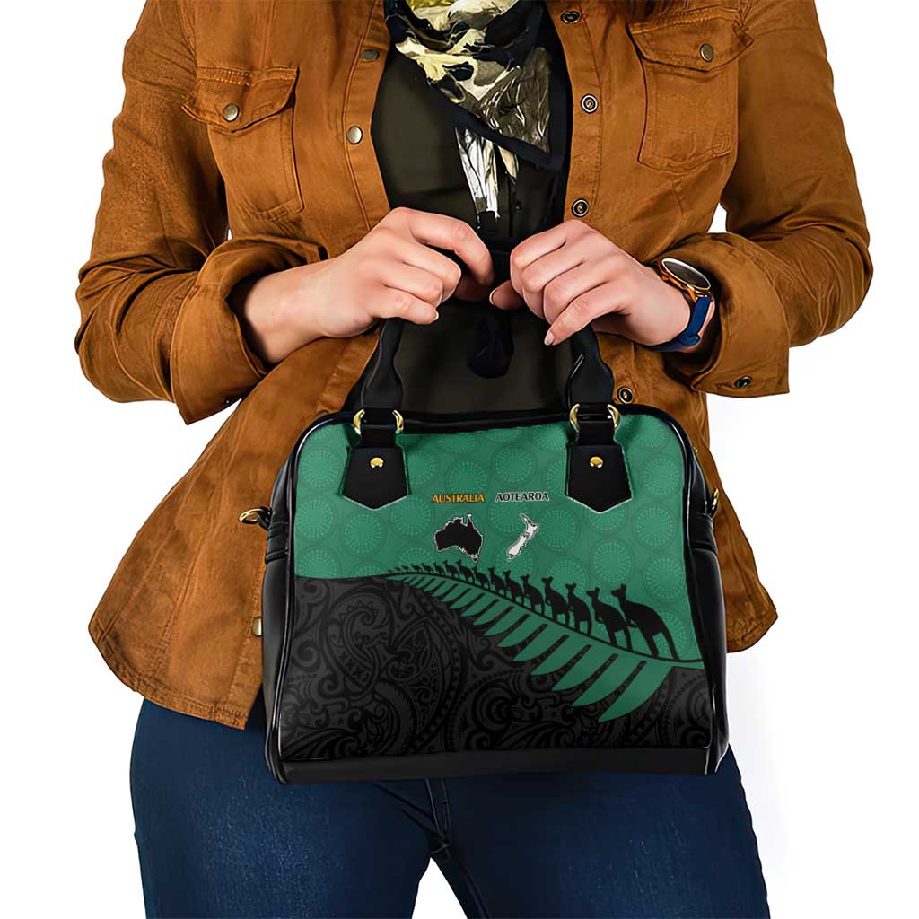 Australia New Zealand Rugby Shoulder Handbag Green Aboriginal Wallabies and Maori Black Fern - Polynesian Pride