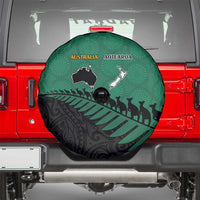 Australia New Zealand Rugby Spare Tire Cover Green Aboriginal Wallabies and Maori Black Fern - Polynesian Pride