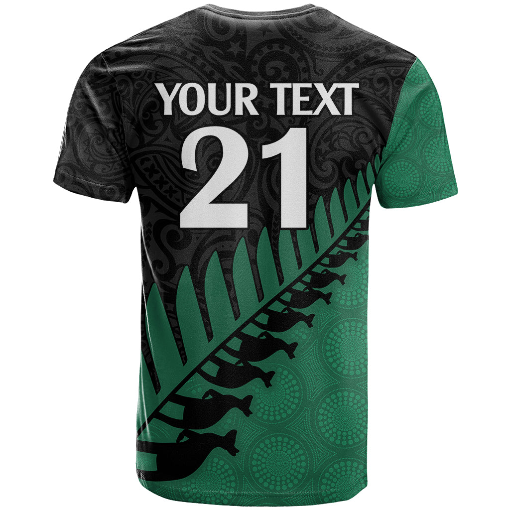 Custom Australia Wallabies and Aotearoa Rugby T Shirt Kangaroo Black Fern Maori Green Vibe LT9 - Polynesian Pride