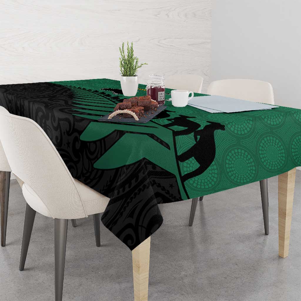 Australia New Zealand Rugby Tablecloth Green Aboriginal Wallabies and Maori Black Fern - Polynesian Pride
