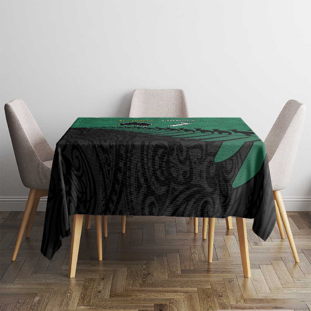 Australia New Zealand Rugby Tablecloth Green Aboriginal Wallabies and Maori Black Fern - Polynesian Pride