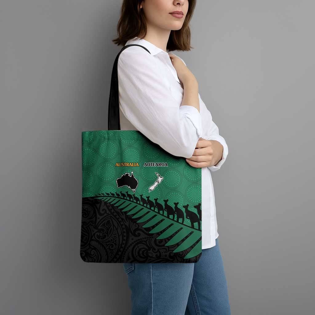 Australia New Zealand Rugby Tote Bag Green Aboriginal Wallabies and Maori Black Fern - Polynesian Pride