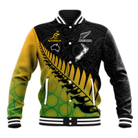 Australia Wallabies and Aotearoa Rugby Baseball Jacket Kangaroo Black Fern Maori Gradient Vibe LT9 Unisex Gradient - Polynesian Pride