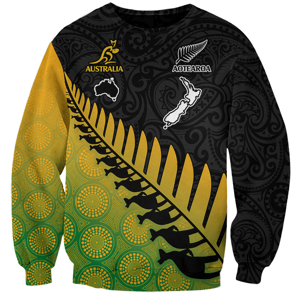 Australia Wallabies and Aotearoa Rugby Sweatshirt Kangaroo Black Fern Maori Gradient Vibe LT9 Unisex Gradient - Polynesian Pride