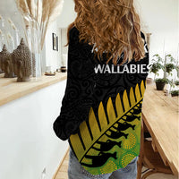 Australia Wallabies and Aotearoa Rugby Women Casual Shirt Kangaroo Black Fern Maori Gradient Vibe LT9 - Polynesian Pride