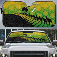 Australia New Zealand Rugby Auto Sun Shade Gradient Aboriginal Wallabies and Maori Black Fern - Polynesian Pride
