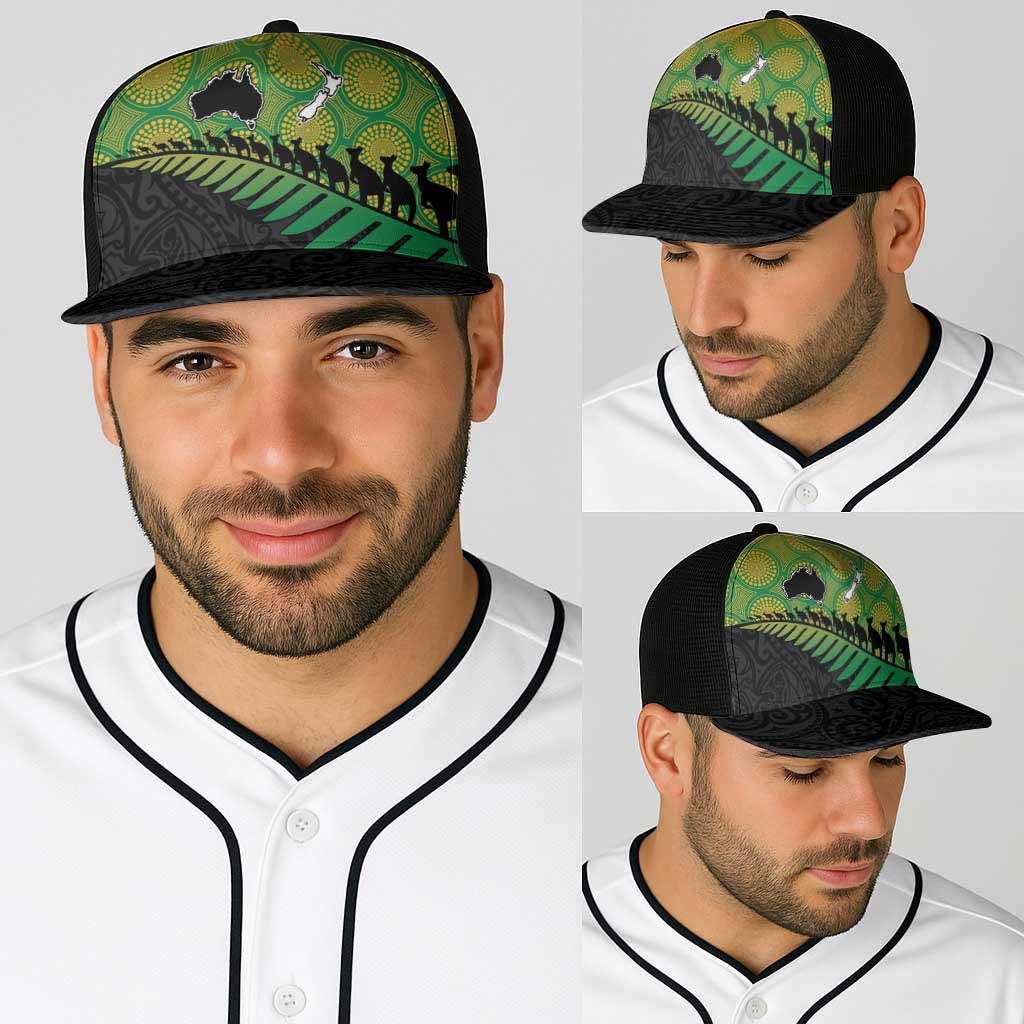 Australia New Zealand Rugby Baseball Net Cap Gradient Aboriginal Wallabies and Maori Black Fern - Polynesian Pride
