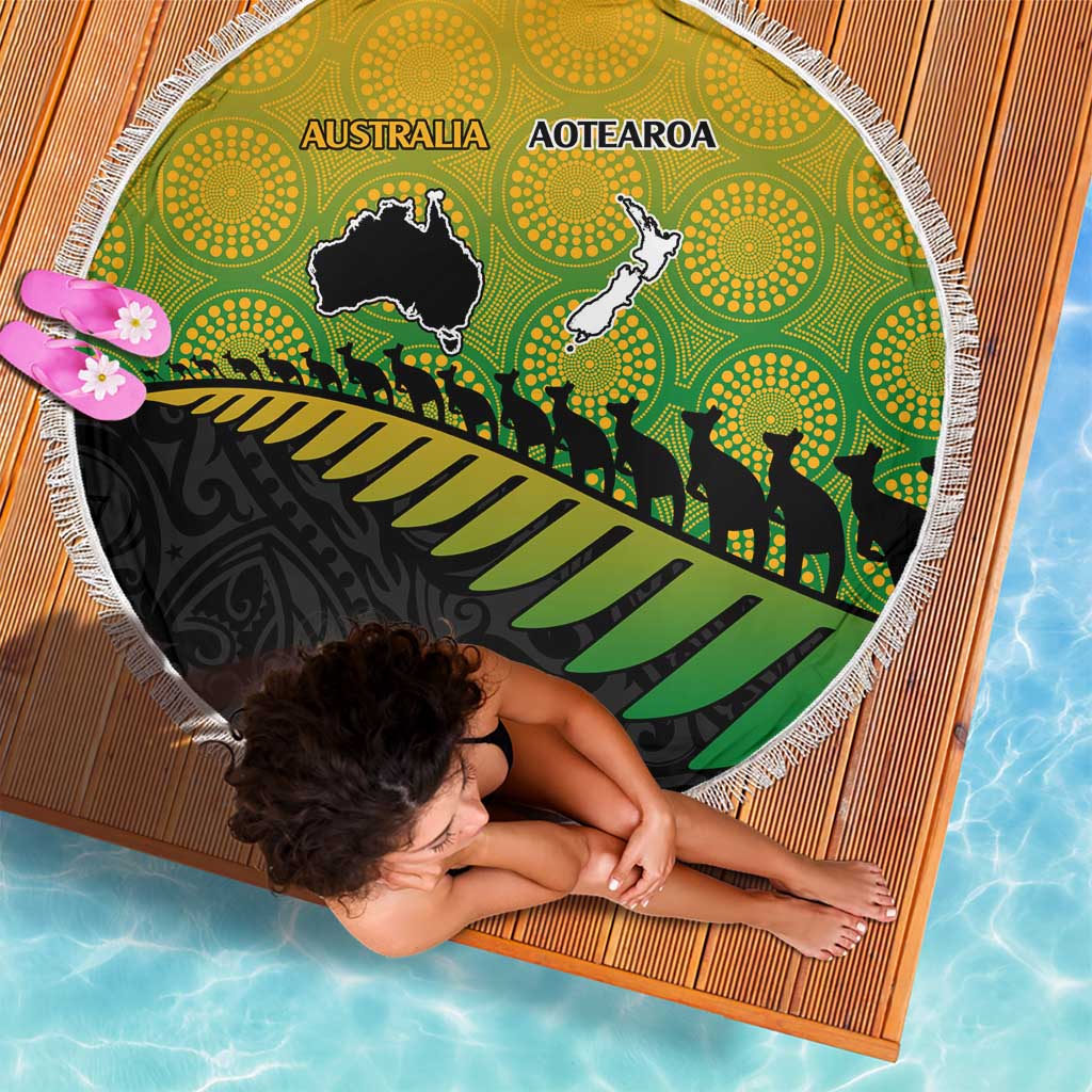 Australia New Zealand Rugby Beach Blanket Gradient Aboriginal Wallabies and Maori Black Fern - Polynesian Pride