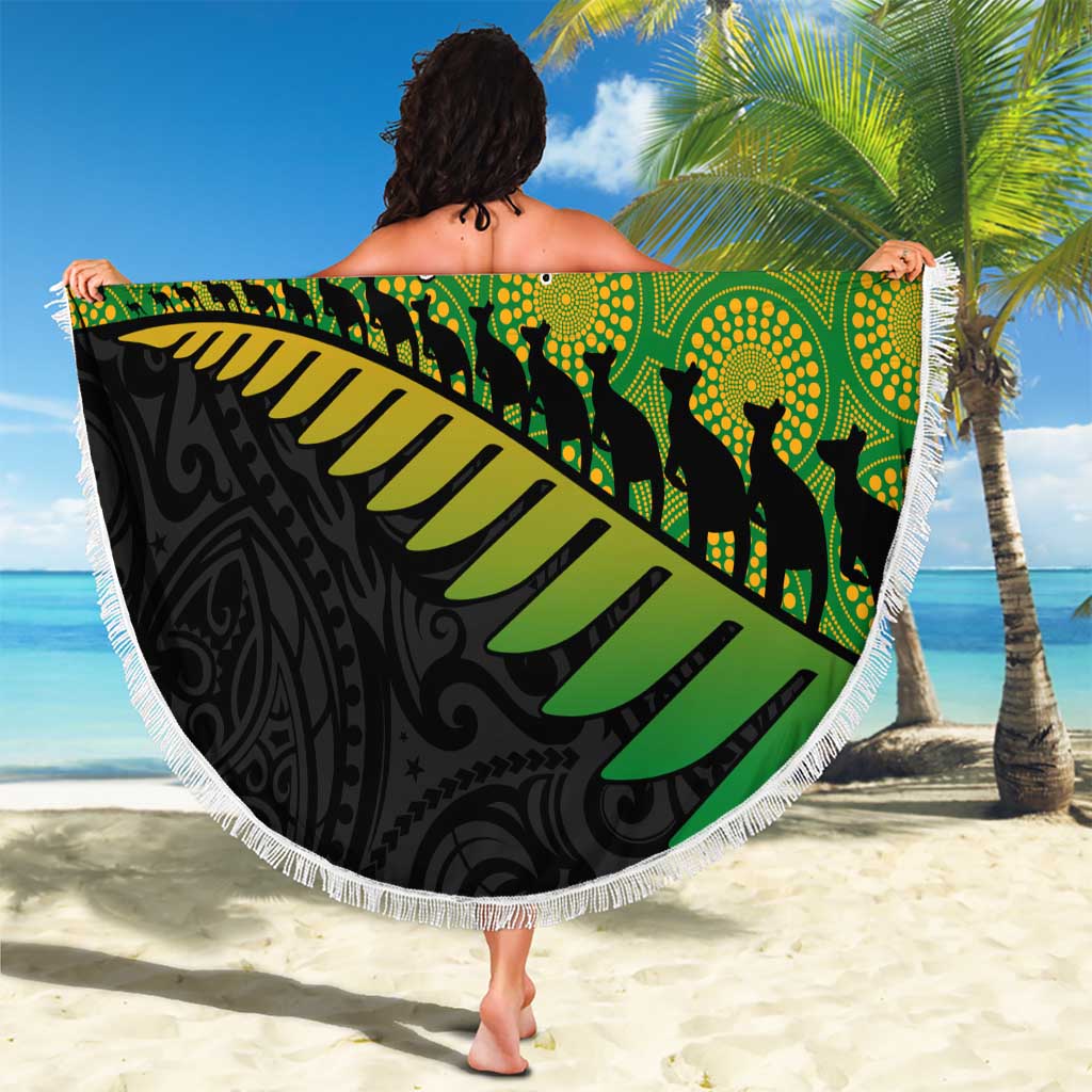 Australia New Zealand Rugby Beach Blanket Gradient Aboriginal Wallabies and Maori Black Fern - Polynesian Pride