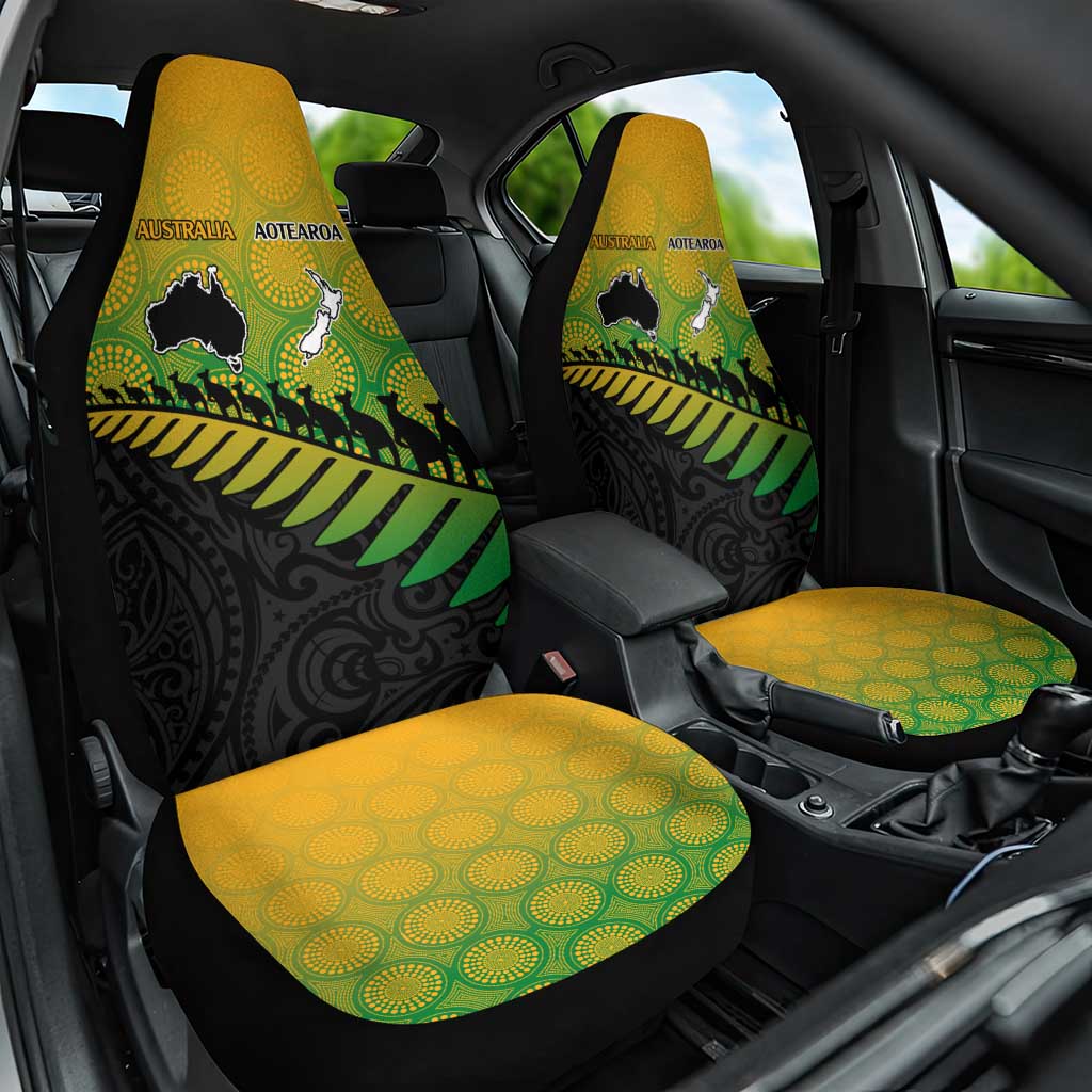 Australia New Zealand Rugby Car Seat Cover Gradient Aboriginal Wallabies and Maori Black Fern - Polynesian Pride