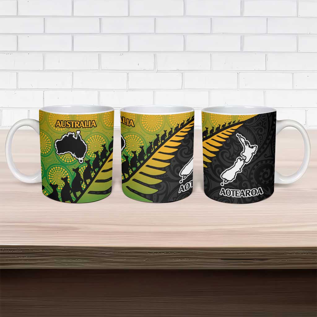 Australia New Zealand Rugby Ceramic Mug Gradient Aboriginal Wallabies and Maori Black Fern - Polynesian Pride