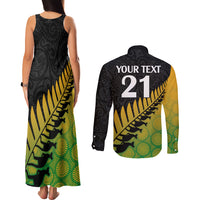 Custom Australia Wallabies and Aotearoa Rugby Couples Matching Tank Maxi Dress and Long Sleeve Button Shirts Kangaroo Black Fern Maori Gradient Vibe LT9 - Polynesian Pride