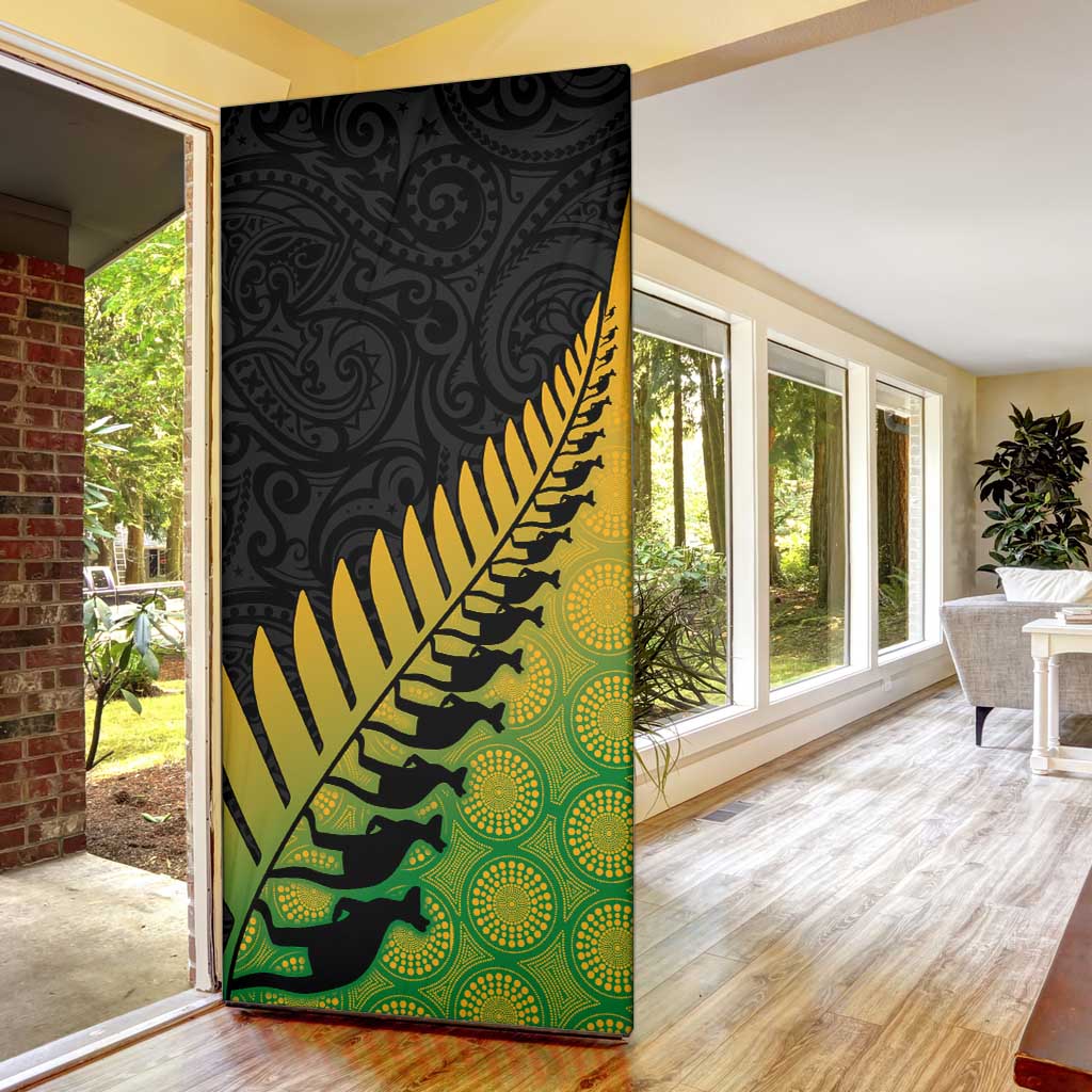 Australia New Zealand Rugby Door Cover Gradient Aboriginal Wallabies and Maori Black Fern - Polynesian Pride