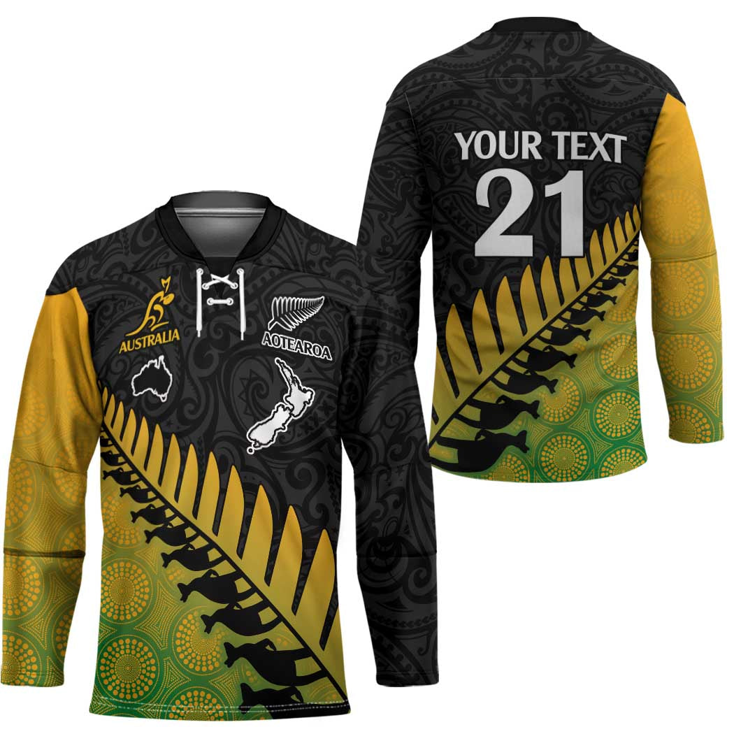 Australia New Zealand Rugby Hockey Jersey Gradient Aboriginal Wallabies and Maori Black Fern - Polynesian Pride