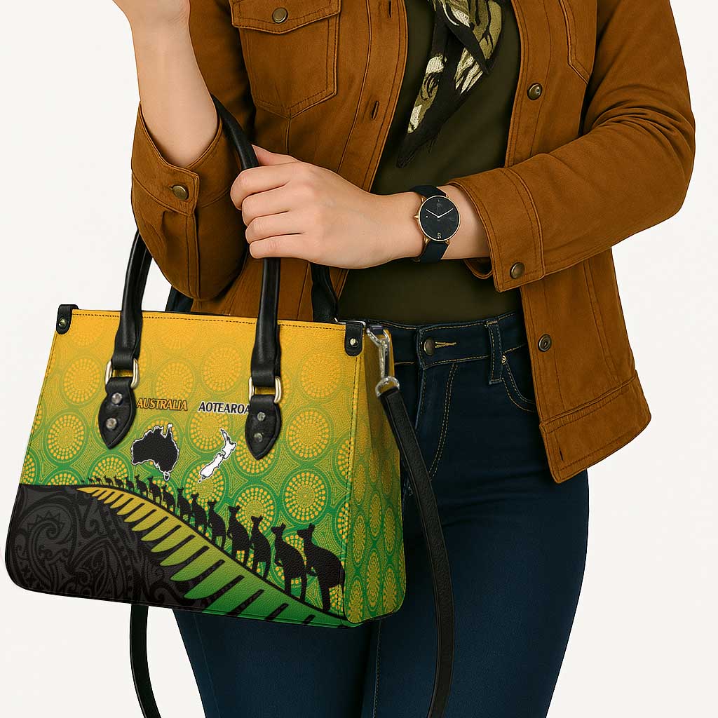 Australia New Zealand Rugby Leather Bag Gradient Aboriginal Wallabies and Maori Black Fern - Polynesian Pride