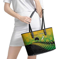 Australia New Zealand Rugby Leather Tote Bag Gradient Aboriginal Wallabies and Maori Black Fern - Polynesian Pride