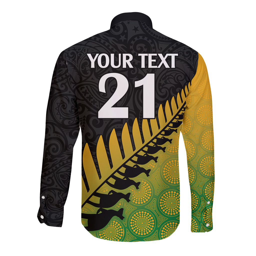 Custom Australia Wallabies and Aotearoa Rugby Long Sleeve Button Shirt Kangaroo Black Fern Maori Gradient Vibe LT9 - Polynesian Pride