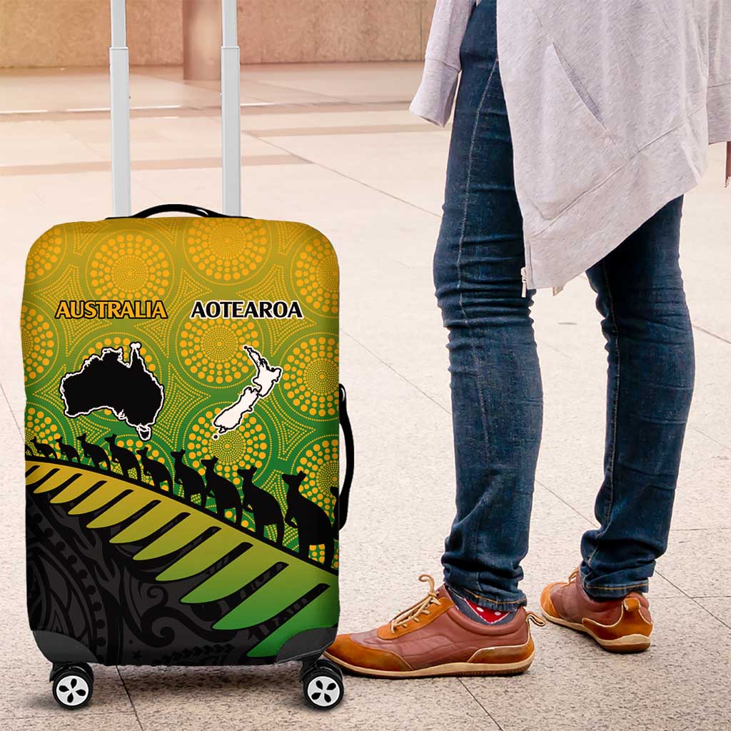 Australia New Zealand Rugby Luggage Cover Gradient Aboriginal Wallabies and Maori Black Fern - Polynesian Pride