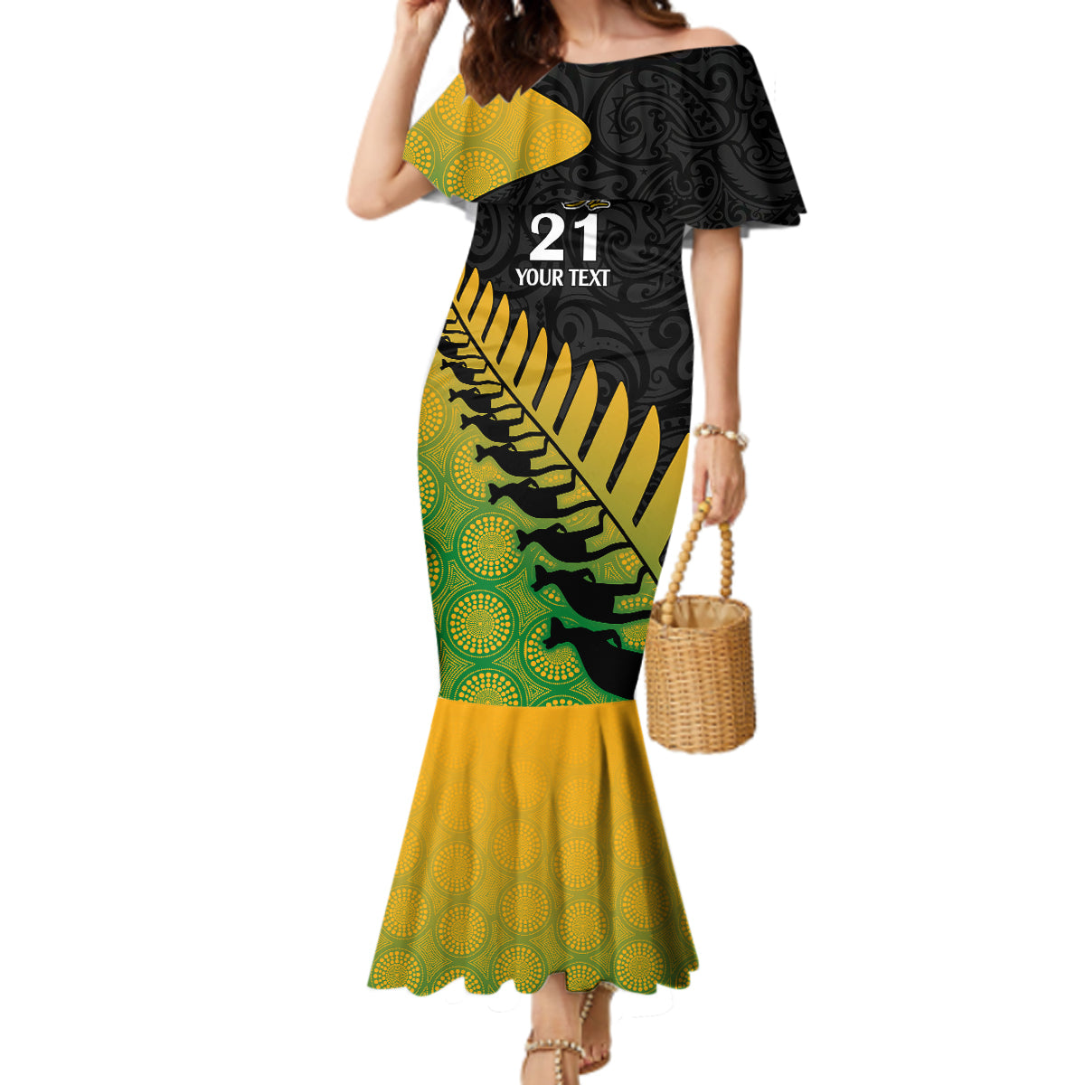 Custom Australia Wallabies and Aotearoa Rugby Mermaid Dress Kangaroo Black Fern Maori Gradient Vibe LT9 Women Gradient - Polynesian Pride